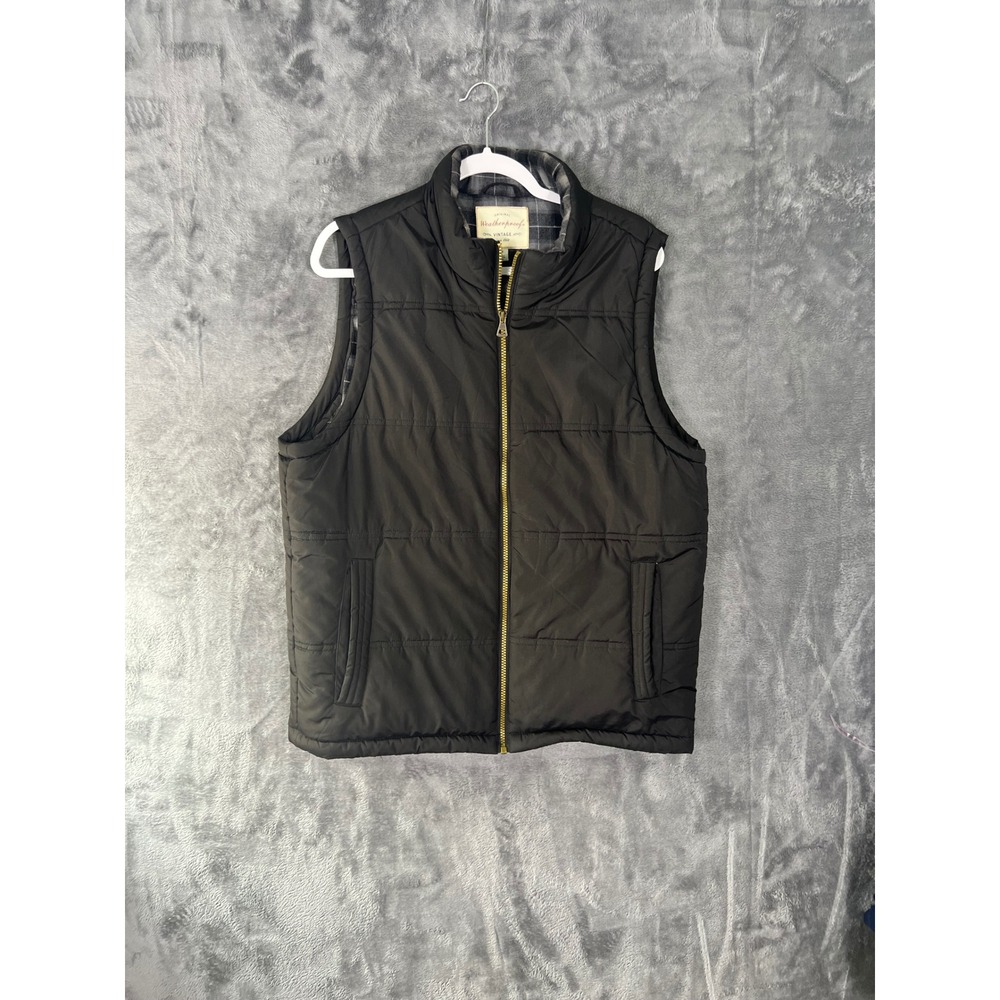 Weatherproof Vintage Mens Black Puffer Vest Plaid Lined Full Zip Size Large